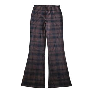 Self E Brown Plaid Flare Pull On Slacks M
